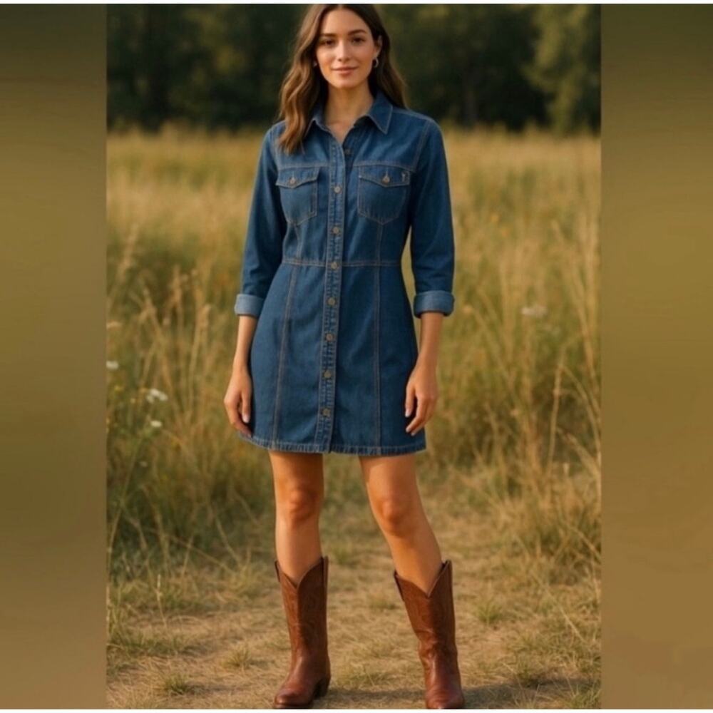 ☀️Frye 100% Cotton Denim Button Front Shirt Dress Size M NWOT